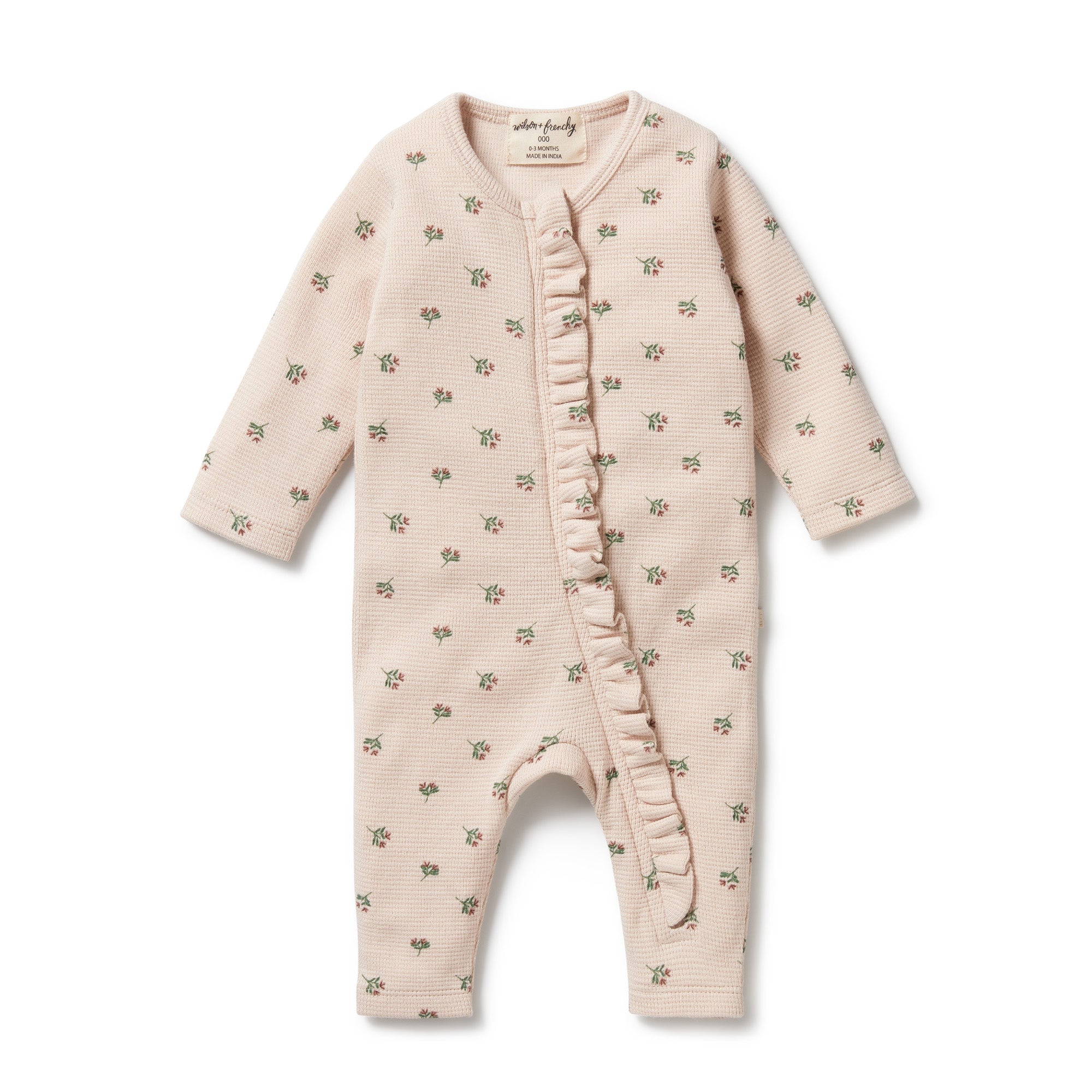 Wilson & Frenchy Emily Floral Organic Waffle Ruffle Zipsuit