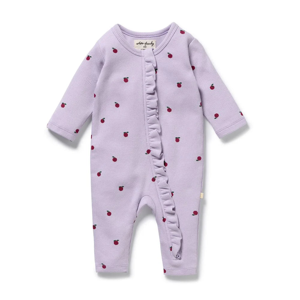 Wilson & Frenchy Berry Plums Organic Waffle Ruffle Zipsuit