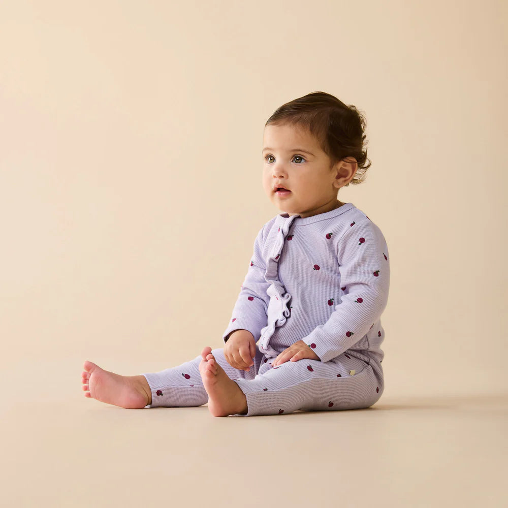 Wilson & Frenchy Berry Plums Organic Waffle Ruffle Zipsuit