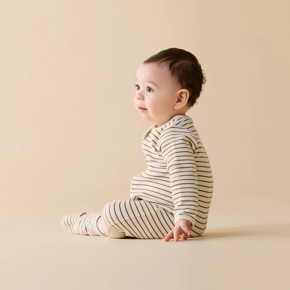 Wilson & Frenchy Nutmeg Stripe Organic Waffle Zipsuit