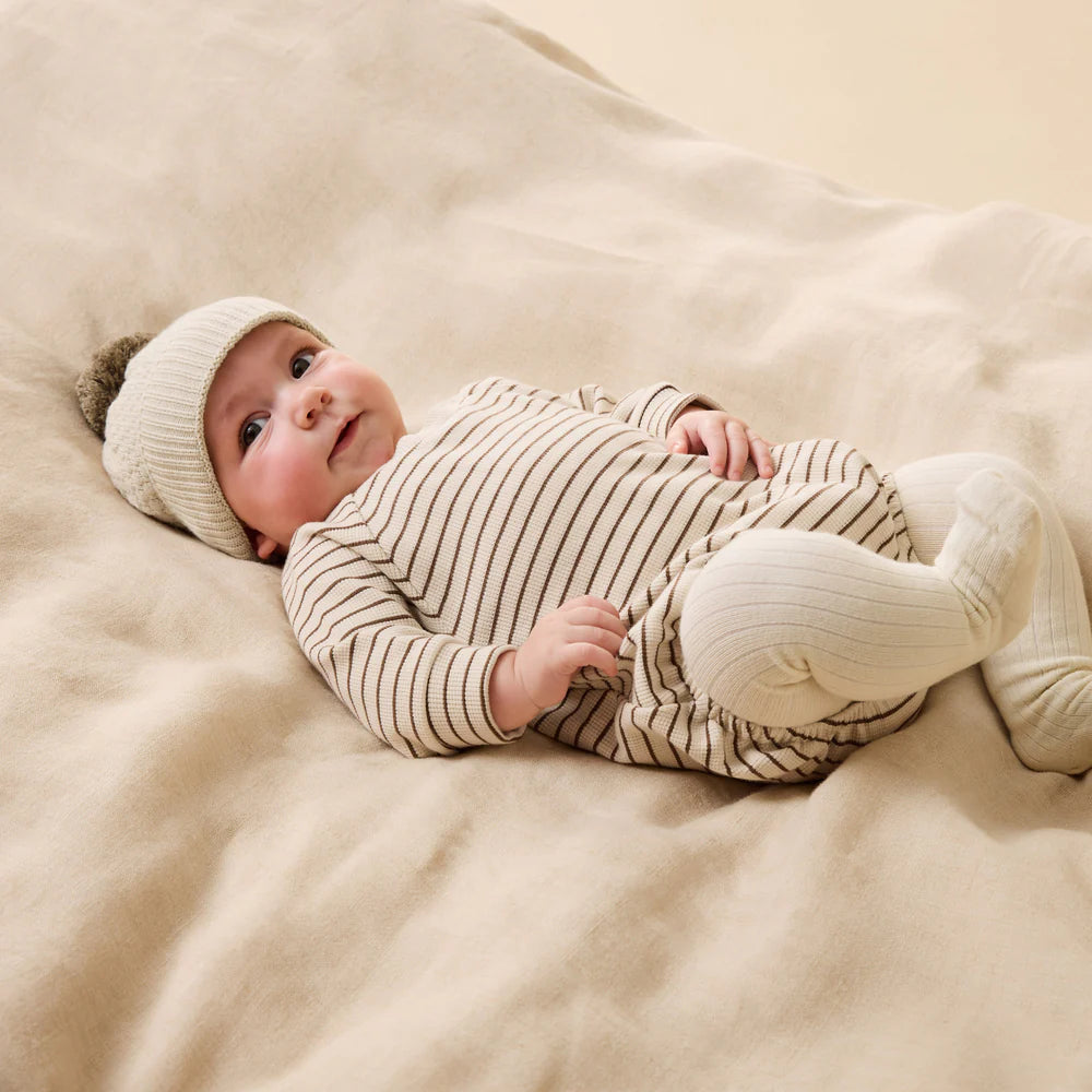 Wilson & Frenchy Nutmeg Stripe Organic Waffle Bodysuit