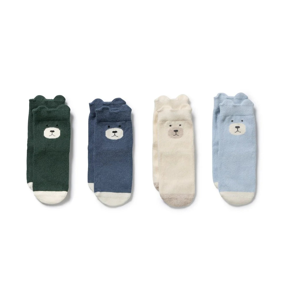Wilson & Frenchy Boys Organic 4 Pack Baby Socks - Moss, Buttermilk, Storm Blue, Twilight Blue