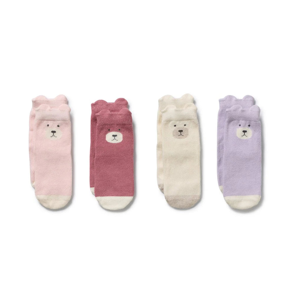 Wilson & Frenchy Girls Organic 4 Pack Baby Socks - Plum, Strawberry Cream, Lilac, Buttermilk