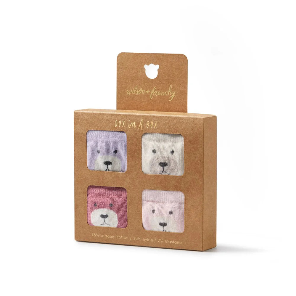 Wilson & Frenchy Girls Organic 4 Pack Baby Socks - Plum, Strawberry Cream, Lilac, Buttermilk