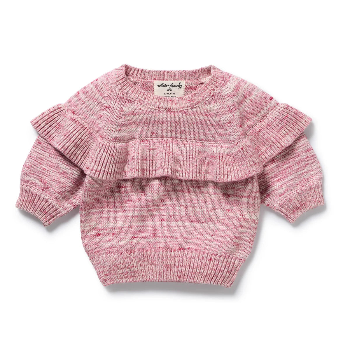 Wilson & Frenchy Rhubarb & Cream Organic Knitted Ruffle Jumper