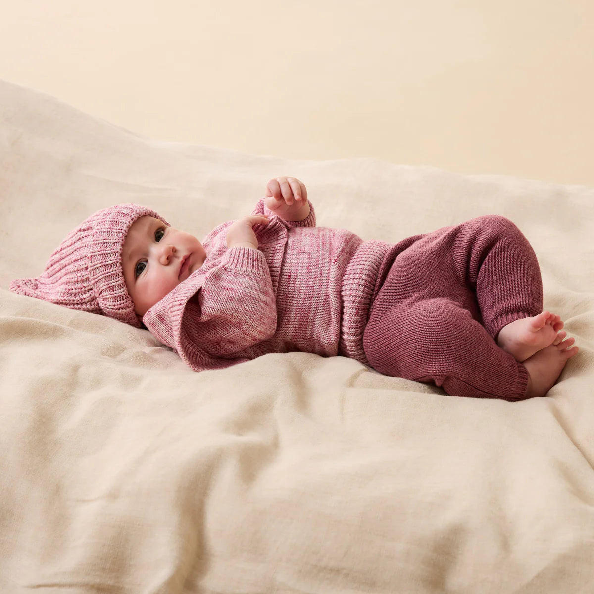 Wilson & Frenchy Rhubarb & Cream Organic Knitted Ruffle Jumper