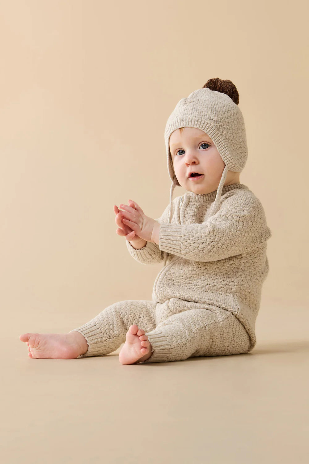 Wilson & Frenchy Cream Organic Knitted Bubble Bonnet