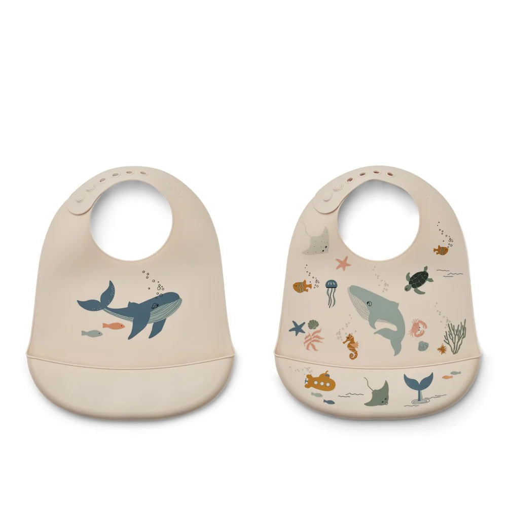 Liewood Tilda Printed Bib 2-pack - Sea Creature / Sandy
