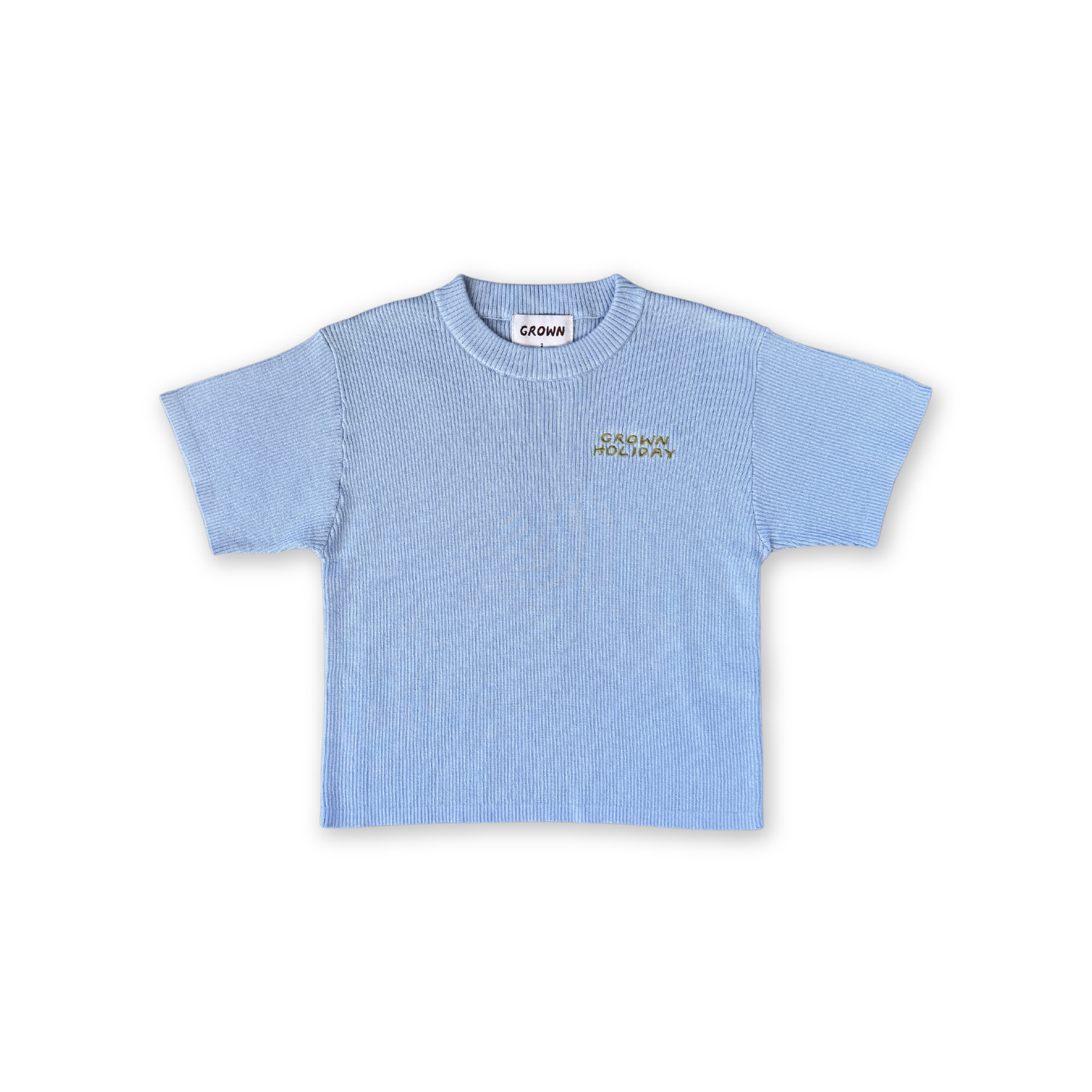 Grown Organic Ribbed Knit Logo Tee - Ocean