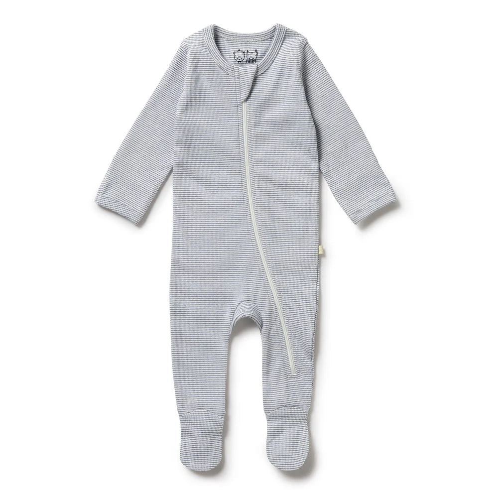 Wilson & Frenchy Organic Stripe Zipsuit with feet - Rain Drops