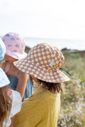 Acorn Kids Checkmate Wide Brim Bucket Hat- Caramel and Cream