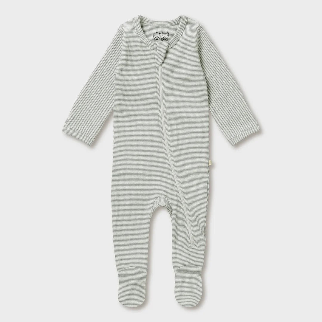 Wilson & Frenchy Organic Stripe Zipsuit with feet - Fern