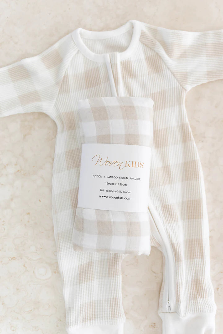 Woven Kids Gingham Waffle Zip Suit