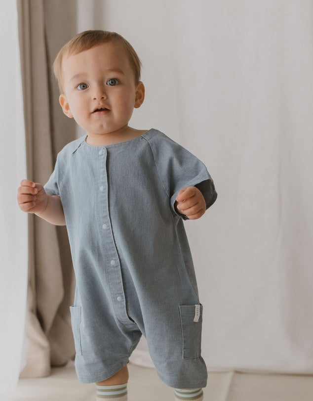 Susukoshi Denim Mechanic Baby Suit Shorts-Blue