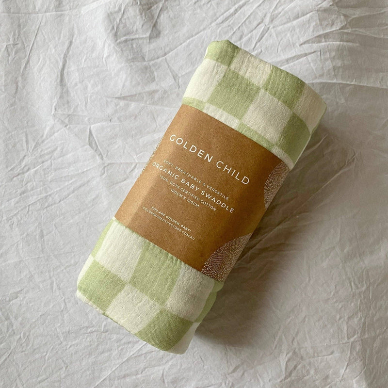Golden Child Wavy Baby Checked Organic Swaddle - Lime
