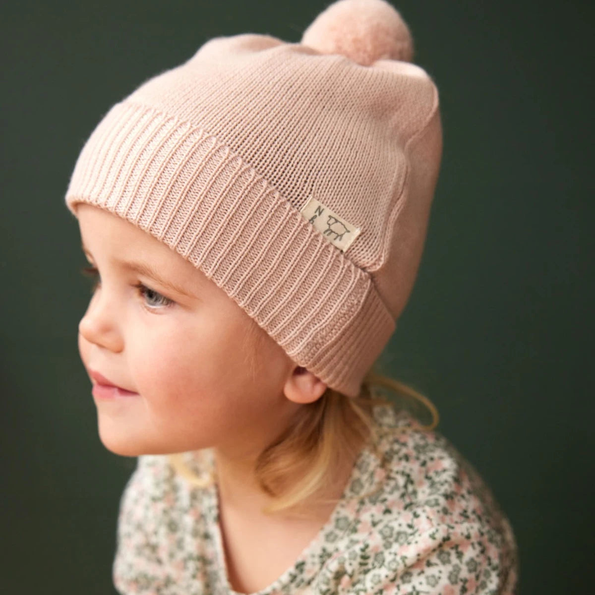 Nature Baby Alpine Pom Pom Beanie - Rose Dust