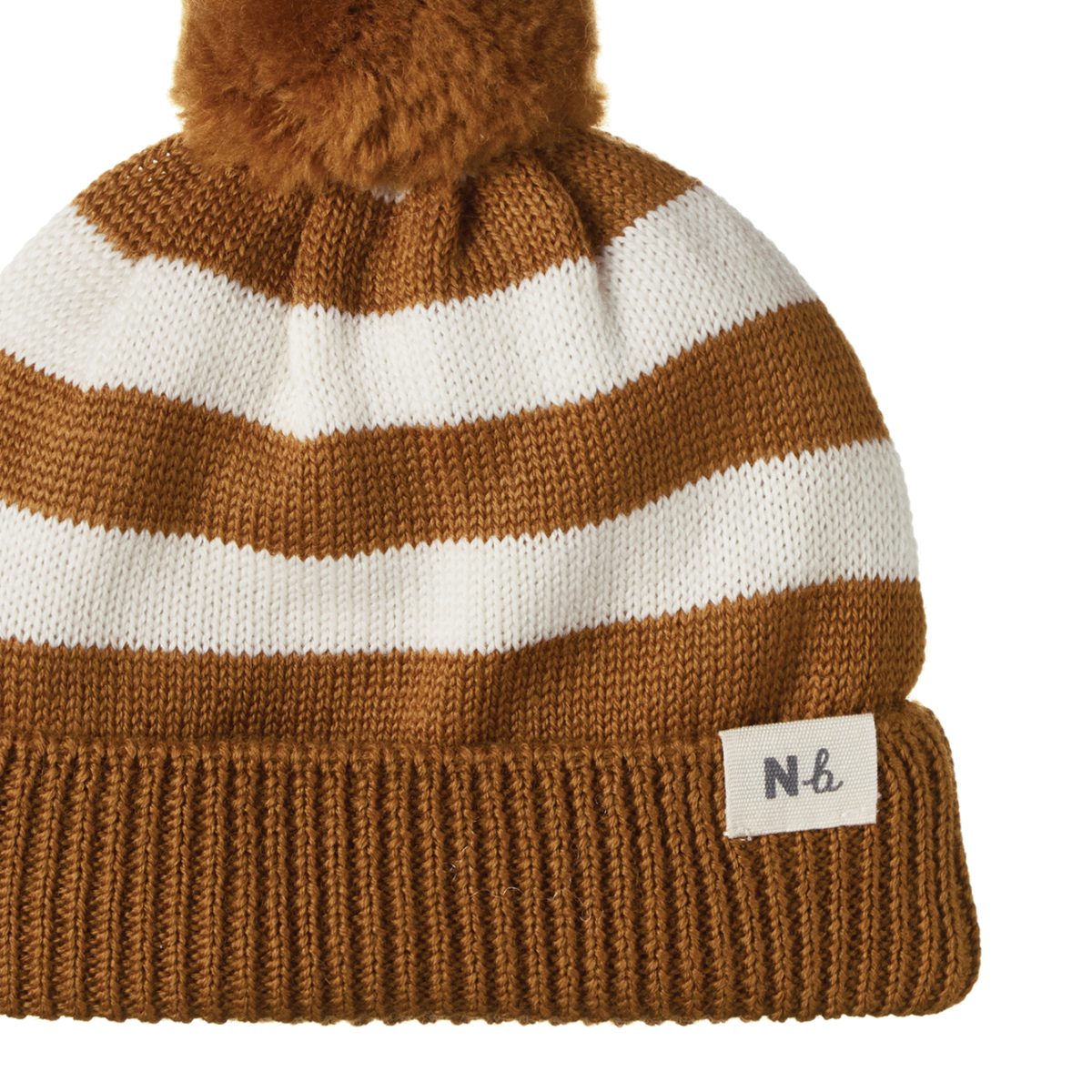 Nature Baby Alpine Pom Pom Beanie - Toffee Bold Stripe