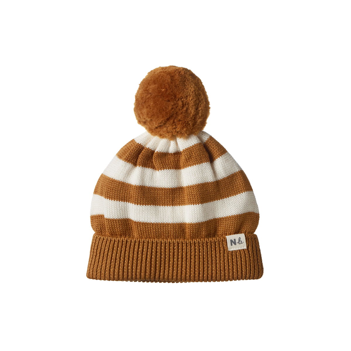 Nature Baby Alpine Pom Pom Beanie - Toffee Bold Stripe