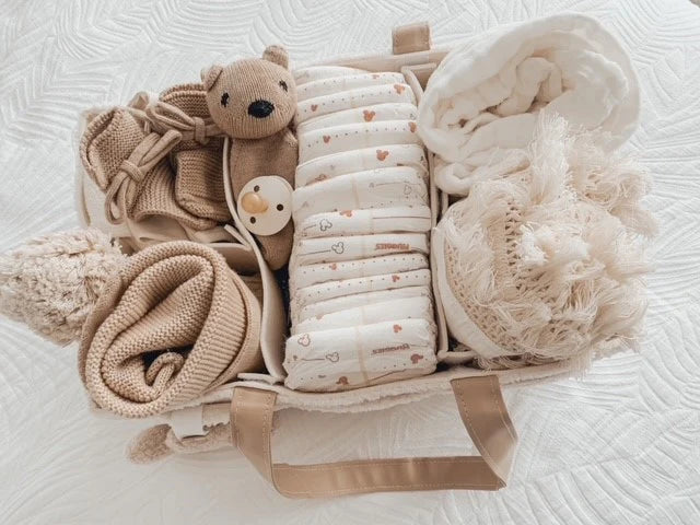 Petite Co Nappy Caddy Organiser - Teddy | Beige Handles,