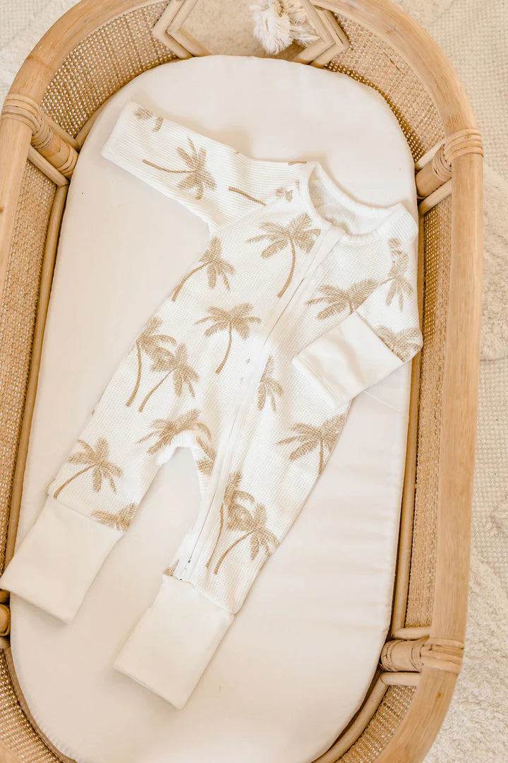 Woven Kids Palm Tree Waffle Zip Suit