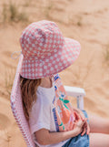 Acorn Kids Pink Checks Broad Brim Bucket Hat -Pink and Cream