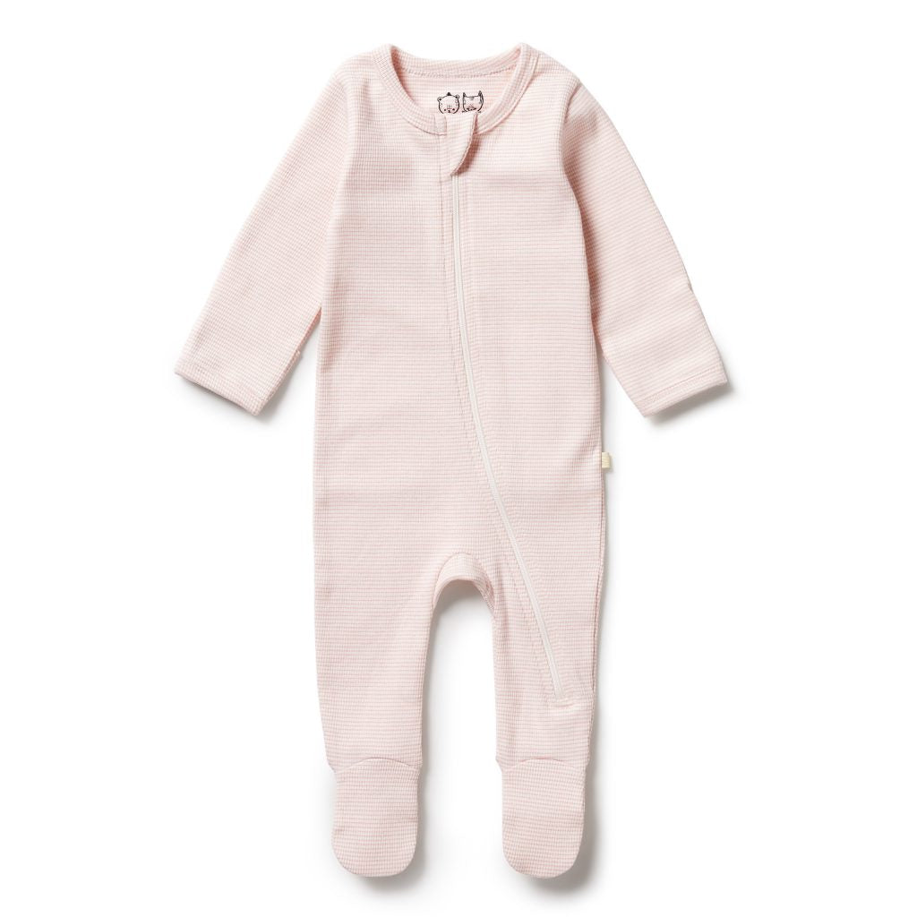 Wilson & Frenchy Organic Stripe Zipsuit with feet - Cantaloupe