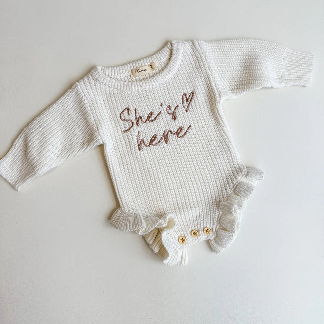 Petite + Co Shes here Bow- Frill Leg Romper Milk