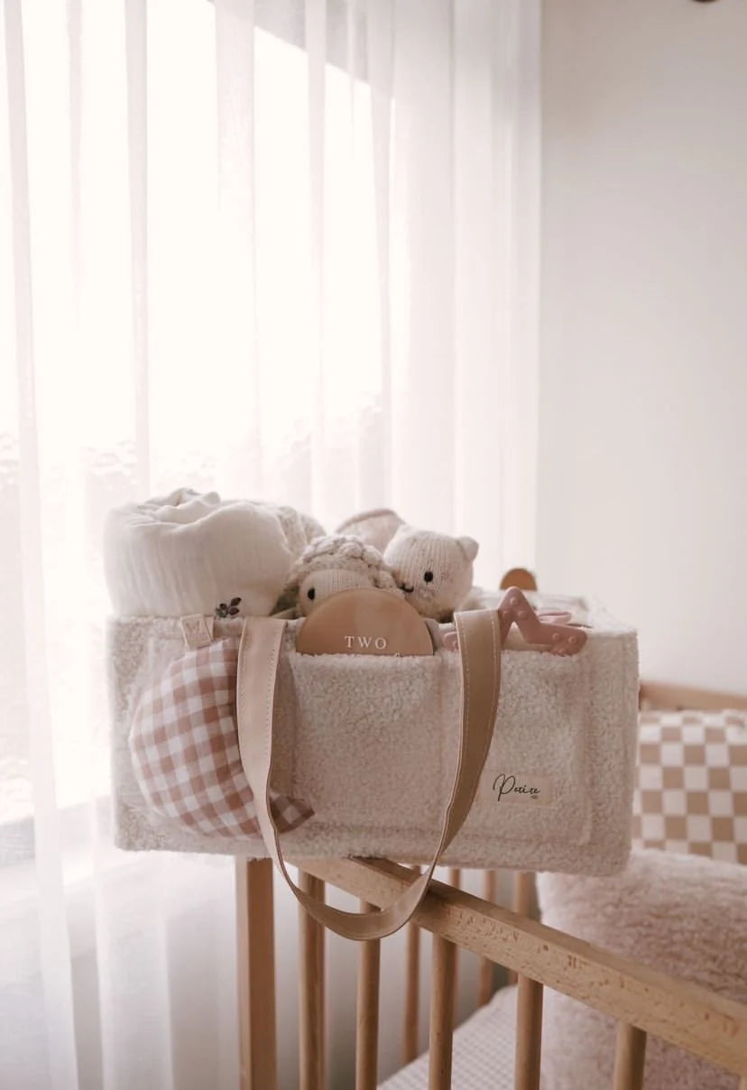 Petite Co Nappy Caddy Organiser - Teddy | Beige Handles
