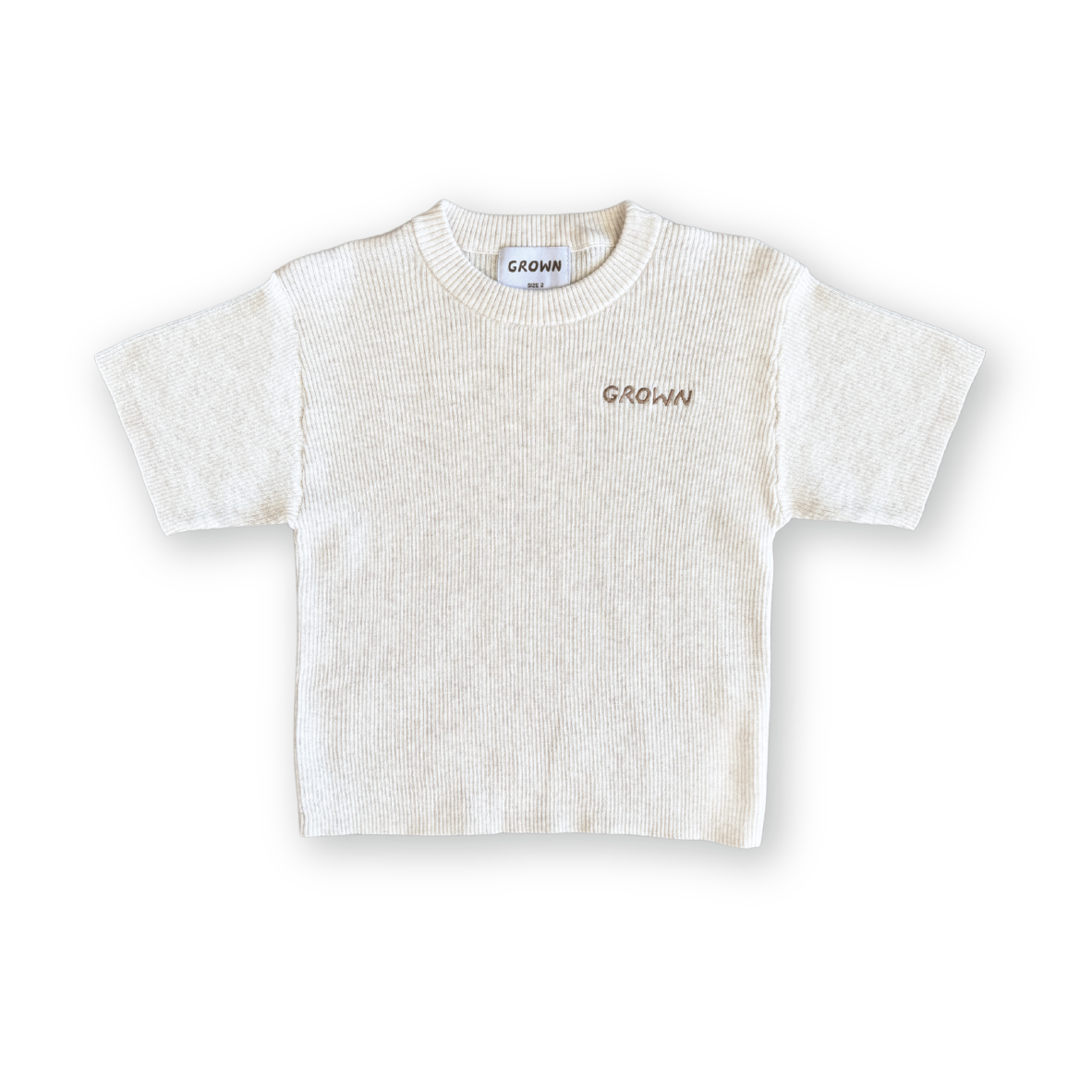Grown Organic Ribbed Knitted Logo Tee - Coconut